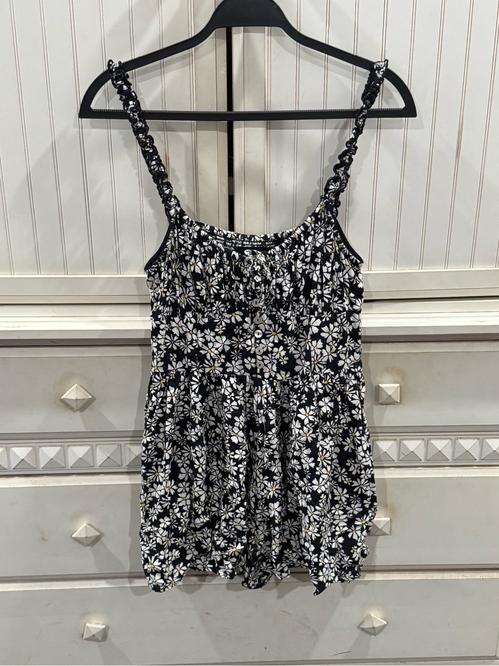 Women’s Black Daisy Print Spaghetti Strap Top w/ built in shorts